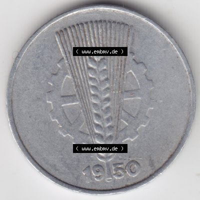1950, E 50 Pfennig Münzen-Rückseite mit Wappen Deutschland der DDR, der Deutschen Demokratischen Republik, die DDR Münzen können auf EMBMV im Katalog katalogisiert... Sammlung