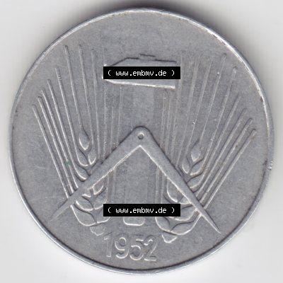 1952, E 10 Pfennig Münzen-Rückseite Deutschland der DDR, der Deutschen Demokratischen Republik, die DDR Münzen können auf EMBMV im Katalog katalogisiert und verwaltet... Sammlung
