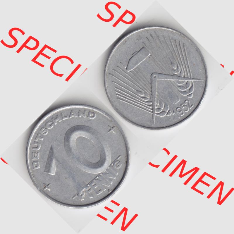 DDR Münze 1952, A 10 Pfennig - Münzen-Vorderseite und Rückseite mit Wappen auf einen Digitalen Bild, der Münze aus Deutschland der DDR, der Deutschen Demokratischen... Sammlung