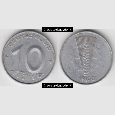 DDR Münze 1950, A 10 Pfennig Deutschland - Münzen-Vorderseite und Rückseite mit Wappen auf einen Digitalen Bild, der Münze aus Deutschland der DDR, der Deutschen Demokratischen... Sammlung