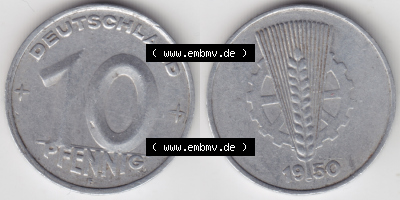 DDR Münze 1950, E 10 Pfennig Deutschland - Münzen-Vorderseite und Rückseite mit Wappen auf einen Digitalen Bild, der Münze... Sammlung