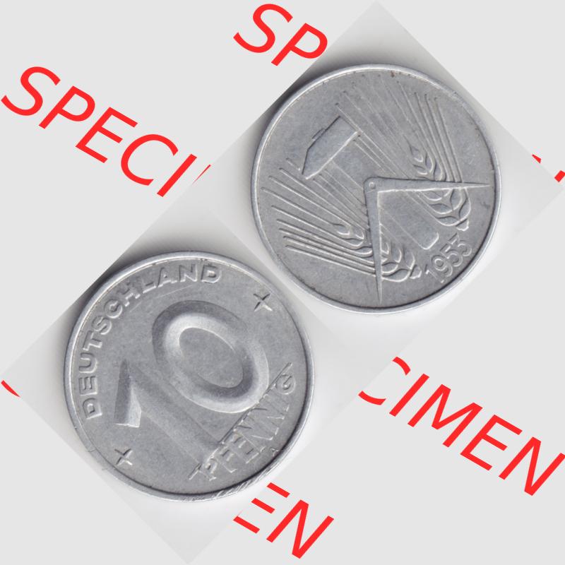 DDR Münze 1953, A 10 Pfennig - Münzen-Vorderseite und Rückseite mit Wappen auf einen Digitalen Bild, der Münze aus Deutschland der DDR, der Deutschen Demokratischen... Sammlung