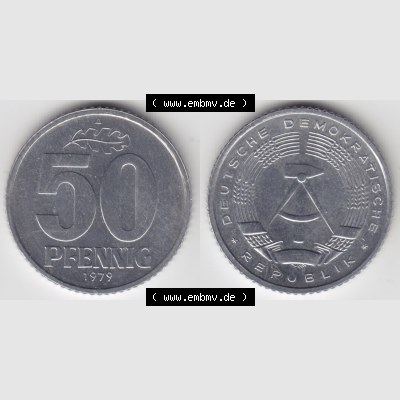 DDR Münze 1958-1990 Umlaufmünze / Kursmünze zu 50 Pfennig A - Münzen-Vorderseite und Rückseite mit Wappen auf einen Digitalen Bild, der Münze aus Deutschland der... Sammlung