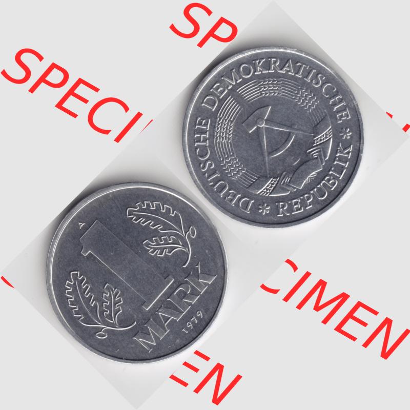 DDR Münze 1962-1990 Umlaufmünze / Kursmünze zu 1 Mark A - Münzen-Vorderseite und Rückseite mit Wappen auf einen Digitalen Bild, der Münze aus Deutschland der DDR,... Sammlung