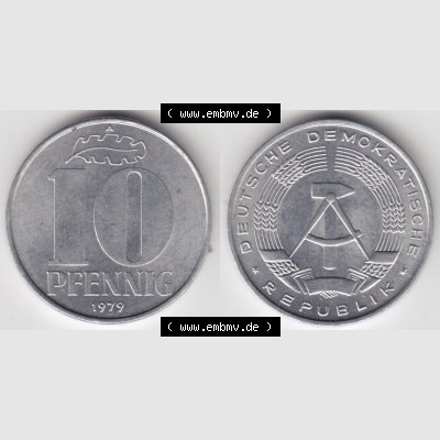 DDR Münze 1963-1990, 10 Pfenniig - Münzen-Vorderseite und Rückseite mit Wappen auf einen Digitalen Bild, der Münze aus Deutschland der DDR, der Deutschen Demokratischen... Sammlung