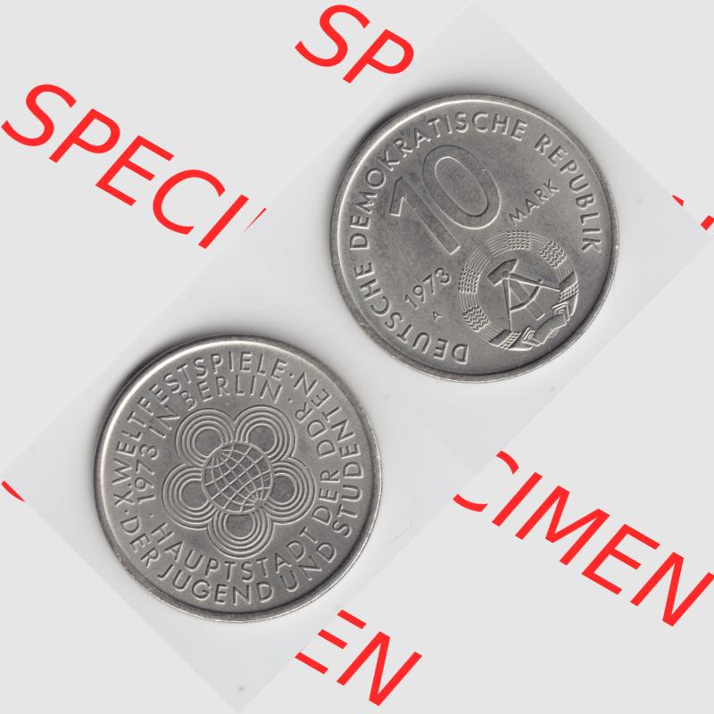 DDR Münze 1973, 10 Mark Gedenkmünze der DDR, X. Weltfestspiel der Jugend und Studenten in Berlin - Münzen-Vorderseite und Rückseite mit Wappen auf einen Digitalen... Sammlung