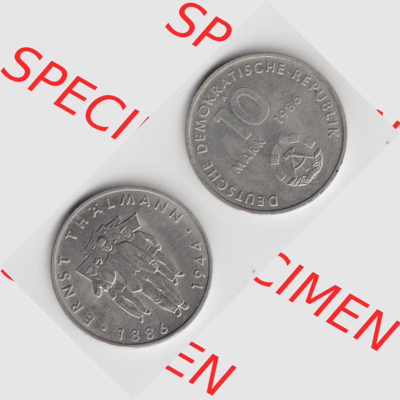 DDR Münze 1986, 10 Mark Gedenkmünze der DDR, Ernst Thälmann - Münzen-Vorderseite und Rückseite mit Wappen auf einen Digitalen Bild, der Münze aus Deutschland... Sammlung