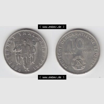 DDR Münze 1986, 10 Mark Gedenkmünze der DDR, Ernst Thälmann - Münzen-Vorderseite und Rückseite mit Wappen auf einen Digitalen Bild, der Münze aus Deutschland... Sammlung