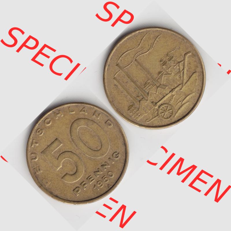 DDR Münze 1949, 1950, 50 Pfennig DDR Deutschland - Münzen-Vorderseite und Rückseite mit Wappen auf einen Digitalen Bild, der Münze aus Deutschland der DDR, der... Sammlung