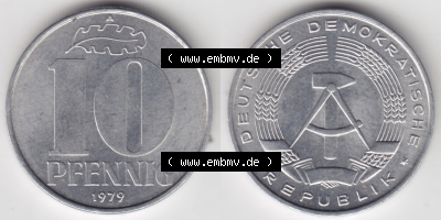 DDR Münze 1963-1990, 10 Pfenniig - Münzen-Vorderseite und Rückseite mit Wappen auf einen Digitalen Bild, der Münze aus Deutschland... Sammlung