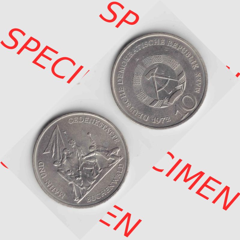 DDR Münze 1972, 10 Mark Gedenkmünze der DDR, Buchenwald - Münzen-Vorderseite und Rückseite mit Wappen auf einen Digitalen Bild, der Münze aus Deutschland der... Sammlung