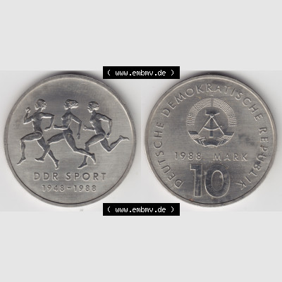 DDR Münze 1988, 10 Mark Gedenkmünze der DDR, A DDR Sport - Münzen-Vorderseite und Rückseite mit Wappen auf einen Digitalen Bild, der Münze aus Deutschland der... Sammlung