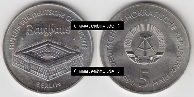 DDR Münze 1990, 5 Mark, A Zeughaus, Museum für deutsche Geschichte - Münzen-Vorderseite und Rückseite mit Wappen auf einen... Sammlung