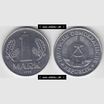 DDR Münze 1962-1990 Umlaufmünze / Kursmünze zu 1 Mark A - Münzen-Vorderseite und Rückseite mit Wappen auf einen Digitalen Bild, der Münze aus Deutschland der DDR,... Sammlung