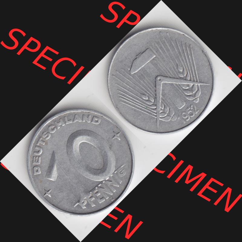 DDR Münze 1952, E 10 Pfennig - Münzen-Vorderseite und Rückseite mit Wappen auf einen Digitalen Bild, der Münze aus Deutschland der DDR, der Deutschen Demokratischen... Sammlung