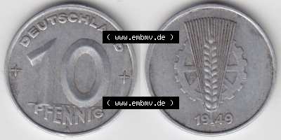 DDR Münze 1949, A 10 Pfennig Deutschland - Münzen-Vorderseite und Rückseite mit Wappen auf einen Digitalen Bild, der Münze... Sammlung