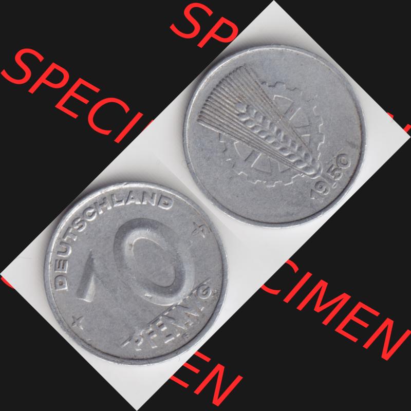 DDR Münze 1950, E 10 Pfennig Deutschland - Münzen-Vorderseite und Rückseite mit Wappen auf einen Digitalen Bild, der Münze aus Deutschland der DDR, der Deutschen Demokratischen... Sammlung