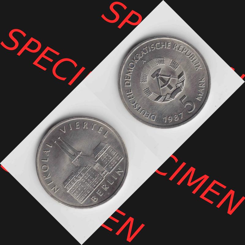 DDR Münze 1987, 5 Mark DDR-Gedenkmünze Nikolai Viertel Berlin - Münzen-Vorderseite und Rückseite mit Wappen auf einen Digitalen Bild, der Münze aus Deutschland der... Sammlung