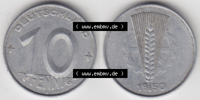 DDR Münze 1950, A 10 Pfennig Deutschland - Münzen-Vorderseite und Rückseite mit Wappen auf einen Digitalen Bild, der Münze... Sammlung