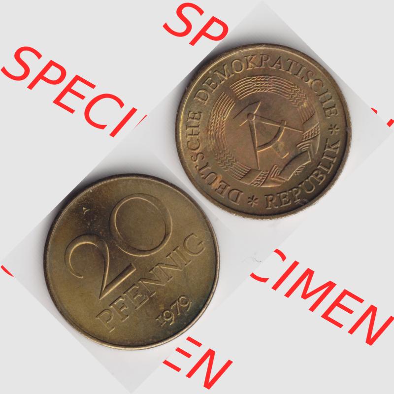 DDR Münze 1969-1990 Umlaufmünze / Kursmünze zu 20 Pfennig A - Münzen-Vorderseite und Rückseite mit Wappen auf einen Digitalen Bild, der Münze aus Deutschland der... Sammlung