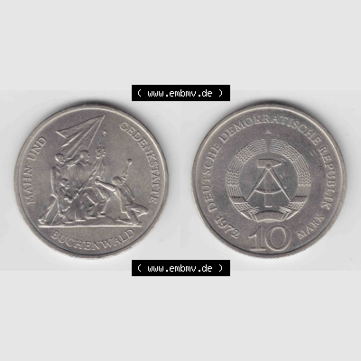 DDR Münze 1972, 10 Mark Gedenkmünze der DDR, Buchenwald - Münzen-Vorderseite und Rückseite mit Wappen auf einen Digitalen Bild, der Münze aus Deutschland der... Sammlung