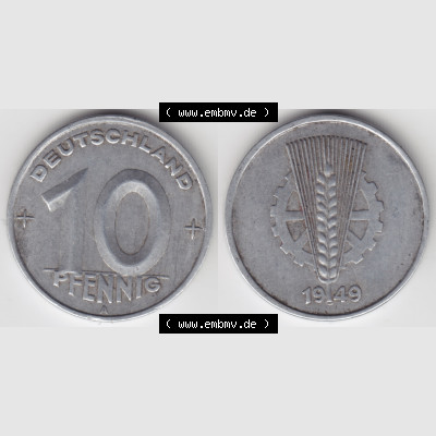 DDR Münze 1949, A 10 Pfennig Deutschland - Münzen-Vorderseite und Rückseite mit Wappen auf einen Digitalen Bild, der Münze aus Deutschland der DDR, der Deutschen Demokratischen... Sammlung