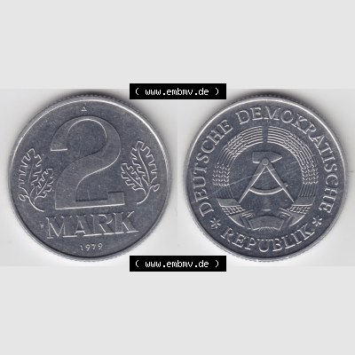 DDR Münze 1972-1990 Umlaufmünze / Kursmünze zu 2 Mark A - Münzen-Vorderseite und Rückseite mit Wappen auf einen Digitalen Bild, der Münze aus Deutschland der DDR,... Sammlung