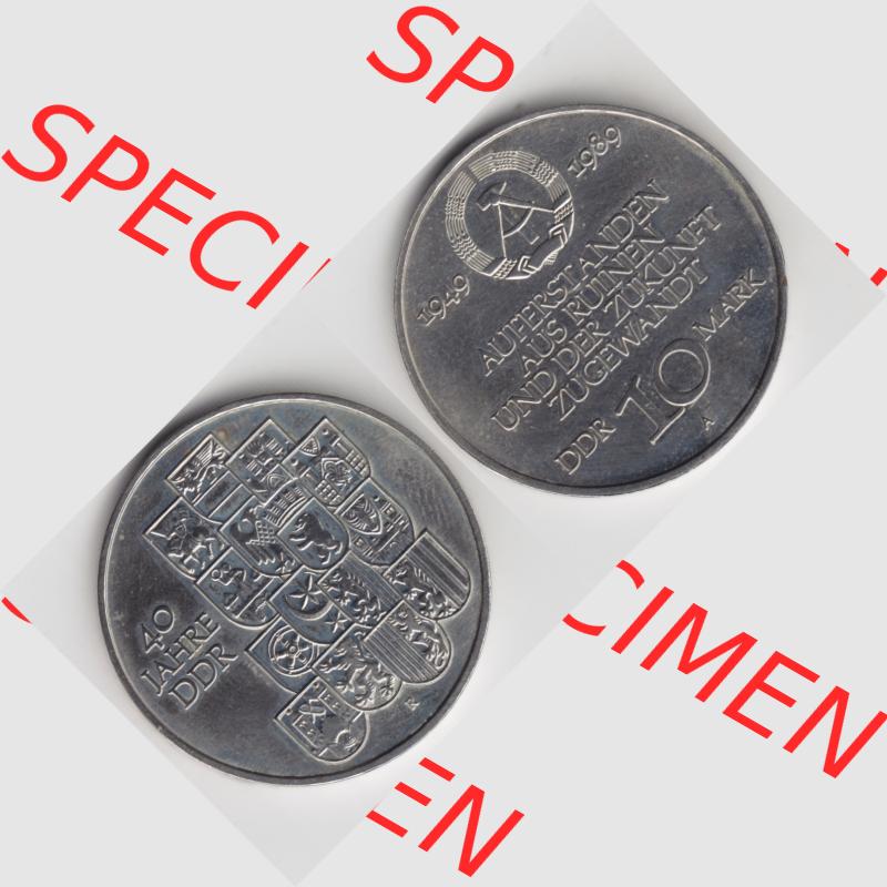 DDR Münze 1989, 10 Mark Gedenkmünze der DDR A, 40 Jahre DDR, Deutsche Demokratische Republik - Münzen-Vorderseite und Rückseite mit Wappen auf einen Digitalen Bild,... Sammlung