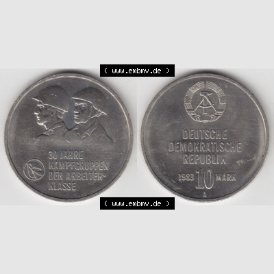DDR Münze 1983, 10 Mark Gedenkmünze der DDR, A 30 Jahre Kampftruppen der Arbeiterklasse - Münzen-Vorderseite und Rückseite mit Wappen auf einen Digitalen Bild, der... Sammlung