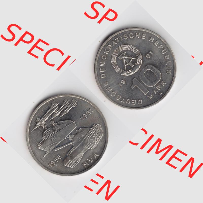 DDR Münze 1981, 10 Mark Gedenkmünze der DDR, 1956-1981 NVA, 25 Jahre NVA - Münzen-Vorderseite und Rückseite mit Wappen auf einen Digitalen Bild, der Münze... Sammlung