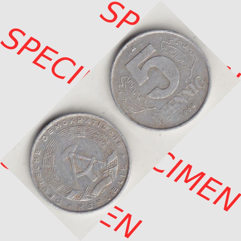 DDR Münze 1948-1990 Umlaufmünze / Kursmünze 1968-1990, A 5 Pfennig 1968-3. Vorderseite und Rückseite horizontal rechts nebeneinander zusammengefügt, der... Sammlung