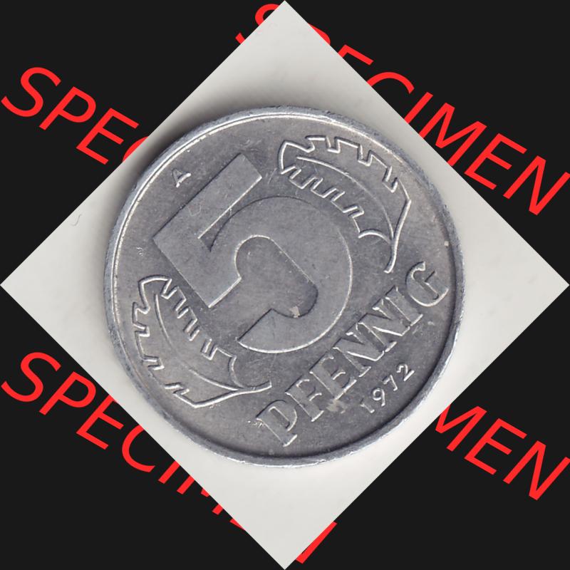 DDR Münze 1948-1990 Umlaufmünze / Kursmünze 1968-1990, A 5 Pfennig 1972-1. Rückseite der 5 Pfennig Münze der DDR. Hier im online Katalog befinden sich 5... Sammlung