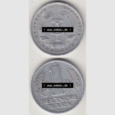 DDR Münze 1956-1990 Umlaufmünze / Kursmünze 1956-1963, A 1 Deutsche Mark 1956-2. Vorderseite und Rückseite vertikal untereinander zusammengefügt, der 1-Mark... Sammlung