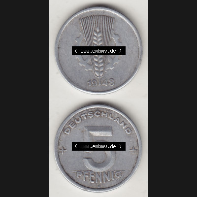DDR Münze 1948-1990 Umlaufmünze / Kursmünze 1948-1950, A 5 Pfennig 1948-2. Vorderseite und Rückseite vertikal untereinander zusammengefügt, der 5 Pfennig... Sammlung