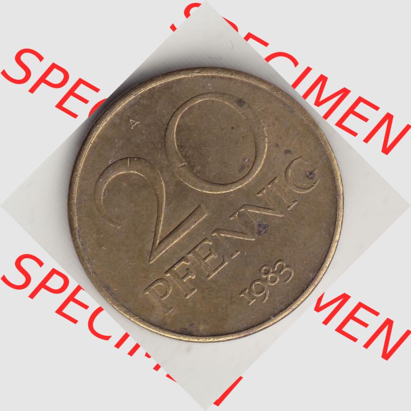 DDR Münze 1969-1990 Umlaufmünze / Kursmünze 1969-1990, 20 Pfennig 1983-1, DDR-Telefonmünze. Rückseite mit Wertzahl bzw. Nominalwert der 20 Pfennig... Sammlung