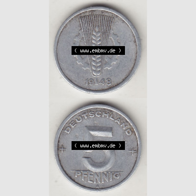 DDR Münze 1948-1990 Umlaufmünze / Kursmünze 1948-1950, A 5 Pfennig 1948-3. Vorderseite und Rückseite vertikal untereinander zusammengefügt, der 5 Pfennig... Sammlung