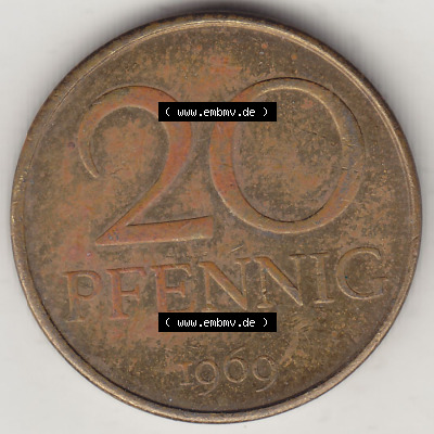 DDR Münze 1969-1990 Umlaufmünze / Kursmünze 1969-1990, 20 Pfennig 1969 (Stück 1), DDR-Telefonmünze. Rückseite mit Wertzahl... Sammlung