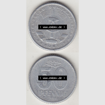 DDR Münze 1958-1990 Umlaufmünze / Kursmünze 1958-1990, A 50 Pfennig 1958-1 der DDR-Mark. Vorderseite und Rückseite vertikal untereinander zusammengefügt,... Sammlung