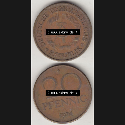 DDR Münze 1969-1990 Umlaufmünze / Kursmünze 1969-1990, 20 Pfennig 1974-1, DDR-Telefonmünze. Vorderseite und Rückseite vertikal untereinander zusammengefügt,... Sammlung