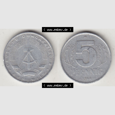 DDR Münze 1948-1990 Umlaufmünze / Kursmünze 1968-1990, A 5 Pfennig 1968-2. Vorderseite und Rückseite horizontal rechts nebeneinander zusammengefügt, der... Sammlung