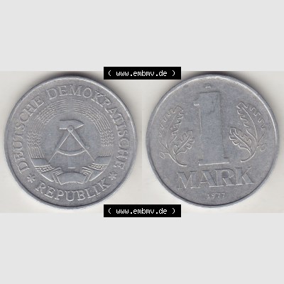 DDR Münze 1956-1990 Umlaufmünze / Kursmünze 1972-1990, A 1 Mark 1977-5. Vorderseite und Rückseite horizontal rechts nebeneinander zusammengefügt, der 1-Mark... Sammlung