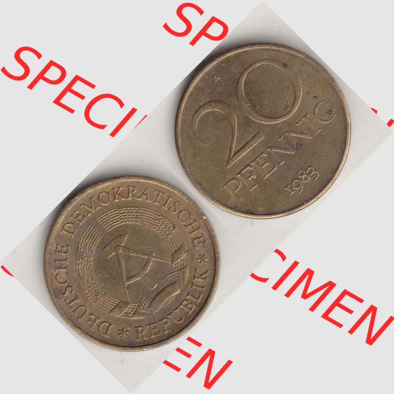 DDR Münze 1969-1990 Umlaufmünze / Kursmünze 1969-1990, 20 Pfennig 1983-1, DDR-Telefonmünze. Vorderseite und Rückseite horizontal rechts nebeneinander zusammengefügt,... Sammlung