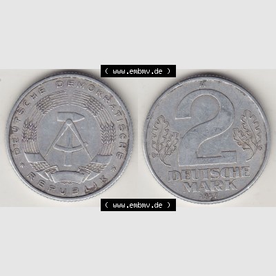 DDR Münze 1957-1990 Umlaufmünze / Kursmünze 1957-1957, A 2 Deutsche Mark 1957-2. Vorderseite und Rückseite horizontal rechts nebeneinander zusammengefügt,... Sammlung