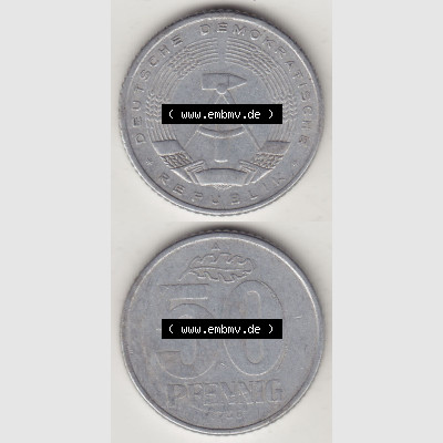 DDR Münze 1958-1990 Umlaufmünze / Kursmünze 1958-1990, A 50 Pfennig 1958-4 der DDR-Mark. Vorderseite und Rückseite vertikal untereinander zusammengefügt,... Sammlung