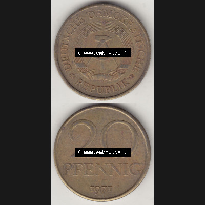 DDR Münze 1969-1990 Umlaufmünze / Kursmünze 1969-1990, 20 Pfennig 1971-1, DDR-Telefonmünze. Vorderseite und Rückseite vertikal untereinander zusammengefügt,... Sammlung