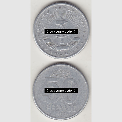 DDR Münze 1958-1990 Umlaufmünze / Kursmünze 1958-1990, A 50 Pfennig 1958-3 der DDR-Mark. Vorderseite und Rückseite vertikal untereinander zusammengefügt,... Sammlung