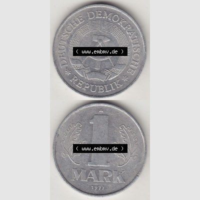 DDR Münze 1956-1990 Umlaufmünze / Kursmünze 1972-1990, A 1 Mark 1977-1. Vorderseite und Rückseite vertikal untereinander zusammengefügt, der 1-Mark Münzen... Sammlung