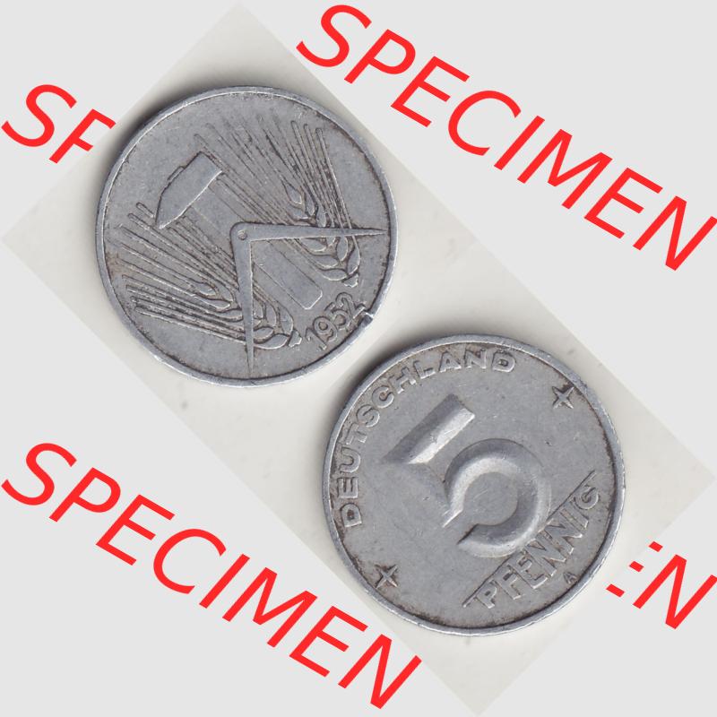 DDR Münze 1948-1990 Umlaufmünze / Kursmünze 1952-1953, A 5 Pfennig 1952-2. Vorderseite und Rückseite vertikal untereinander zusammengefügt, der 5 Pfennig... Sammlung