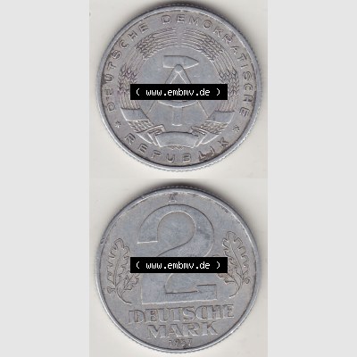 DDR Münze 1957-1990 Umlaufmünze / Kursmünze 1957-1957, A 2 Deutsche Mark 1957-2. Vorderseite und Rückseite vertikal untereinander zusammengefügt, der 2-Mark... Sammlung