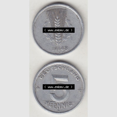 DDR Münze 1948-1990 Umlaufmünze / Kursmünze 1948-1950, A 5 Pfennig 1948-1. Vorderseite und Rückseite vertikal untereinander zusammengefügt, der 5 Pfennig... Sammlung